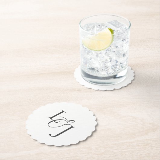 Witte Paar Initialen Monogram Bruiloft geschulpte Kartonnen Onderzetters (Insitu)