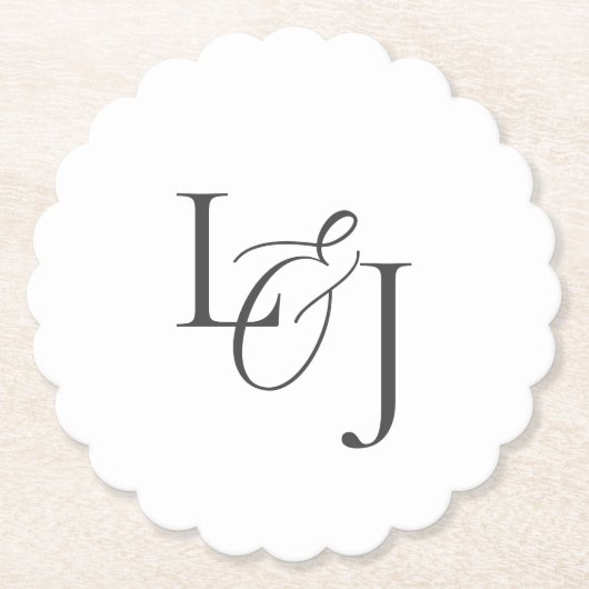 Witte Paar Initialen Monogram Bruiloft geschulpte Kartonnen Onderzetters (Voorkant)