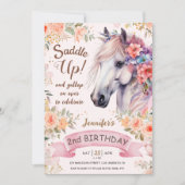 Witte Paard 2e verjaardag Floral Meisje Zadel Omho Kaart (Voorkant)