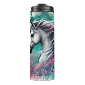 Witte Paard Bloem Vlinder Fantasie Thermosbeker (Voorkant)