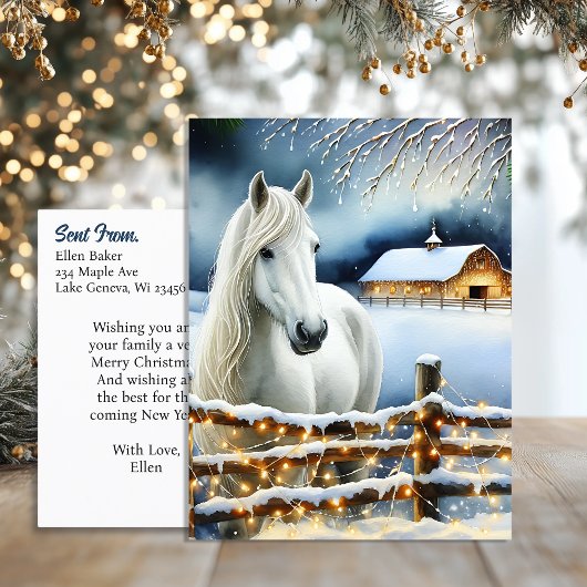 witte paard Boerderij gepersonaliseerde kerst Briefkaart