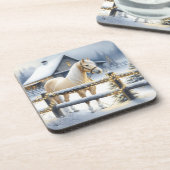 Witte Paard Boerderij Kerstfeest Gepersonaliseerd Bier Onderzetter (Linkerzijde)