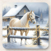 Witte Paard Boerderij Kerstfeest Gepersonaliseerd Bier Onderzetter (Voorkant)