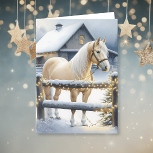 Witte Paard Boerderij Kerstfeest Gepersonaliseerd Kaart