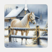  Witte Paard Boerderij Kerstfeest Gepersonaliseerd Metalen Ornament (Voorkant)