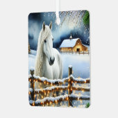  Witte Paard Boerderij Kerstfeest Gepersonaliseerd Metalen Ornament (Voorkant links)