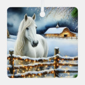  Witte Paard Boerderij Kerstfeest Gepersonaliseerd Metalen Ornament (Voorkant)