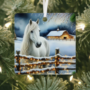  Witte Paard Boerderij Kerstfeest Gepersonaliseerd Metalen Ornament