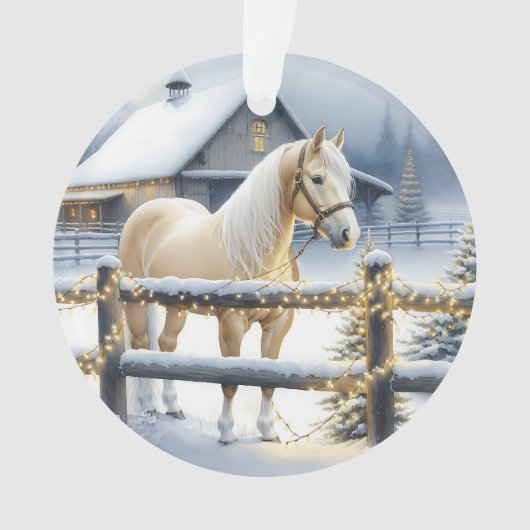  Witte Paard Boerderij Kerstfeest Gepersonaliseerd Ornament (voorkant)