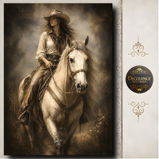 Witte Paard Cowgirl Westers Portret Decoupage Tissuepapier