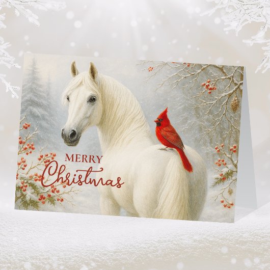 Witte Paard en Kardinaal Kerstmis Feestdagen Kaart