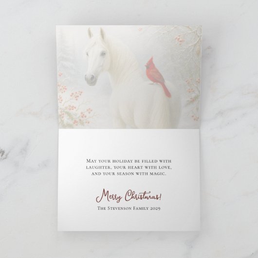 Witte Paard en Kardinaal Kerstmis Feestdagen Kaart (Binnen)