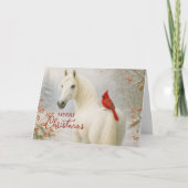 Witte Paard en Kardinaal Kerstmis Feestdagen Kaart (Voorkant)