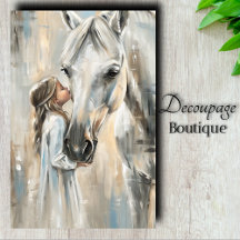 Witte Paard en Klein Meisje Decoupage