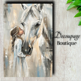 Witte Paard en Klein Meisje Decoupage Tissuepapier