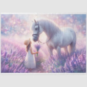 Witte Paard en Meisje in Lavendel Meadow Decoupage Tissuepapier (Voorkant)