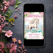 Witte Paard en Roze Bloemen Verjaardag Kaart