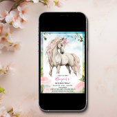 Witte Paard en Roze Bloemen Verjaardag Kaart