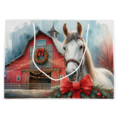 Witte Paard Feestelijke Boerderij Kerst Gepersonal Groot Cadeauzakje (Voorkant)