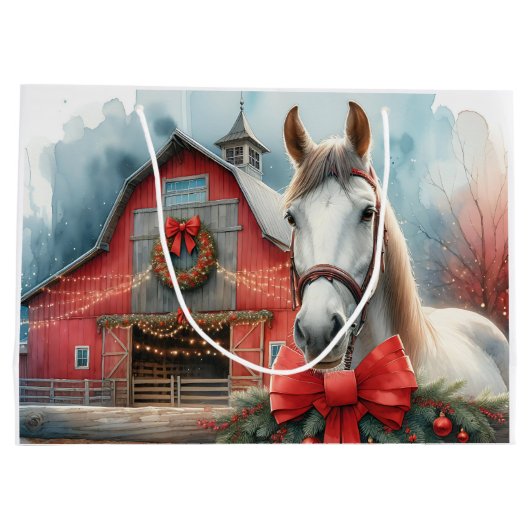 Witte Paard Feestelijke Boerderij Kerst Gepersonal Groot Cadeauzakje (Achterkant)