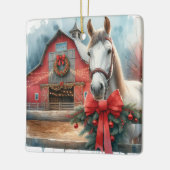 Witte Paard Feestelijke Boerderij Kerst Gepersonal Keramisch Ornament (Links)