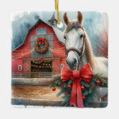 Witte Paard Feestelijke Boerderij Kerst Gepersonal Keramisch Ornament (Voorkant)