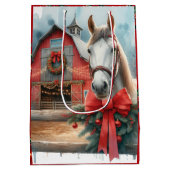 Witte Paard Feestelijke Boerderij Kerst Gepersonal Medium Cadeauzakje (Achterkant)