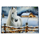  Witte Paard Feestelijke Boerderij Kerst Groot Cadeauzakje (Voorkant)