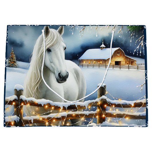  Witte Paard Feestelijke Boerderij Kerst Groot Cadeauzakje (Voorkant)
