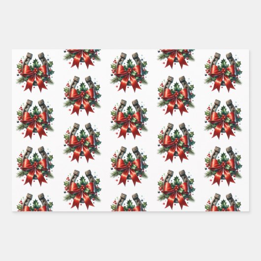 Witte Paard Feestelijke Boerderij Kerst Inpakpapier Vel (Voorkant 2)