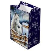 Witte Paard Feestelijke Boerderij Kerst Medium Cadeauzakje (Voorkant Gekanteld)