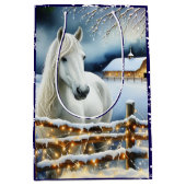 Witte Paard Feestelijke Boerderij Kerst Medium Cadeauzakje (Voorkant)