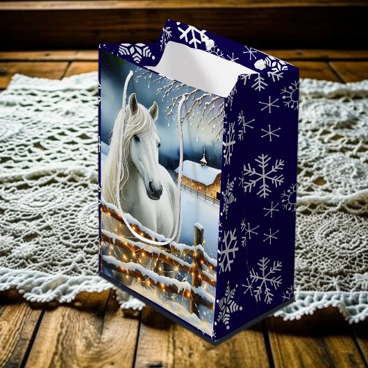 Witte Paard Feestelijke Boerderij Kerst Medium Cadeauzakje