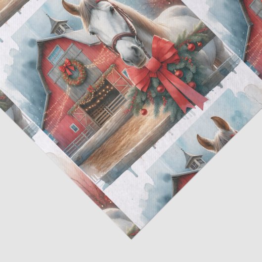 Witte Paard Feestelijke Boerderij Kerst Tissuepapier (Detail)