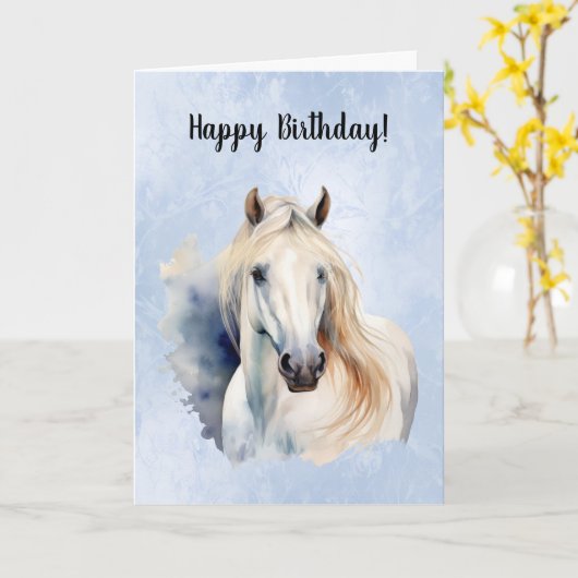 Witte Paard Gelukkige Verjaardag Kaart (Gele Bloem)