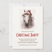 Witte Paard in een Santa Hat Magic Christmas Party Kaart (Voorkant)