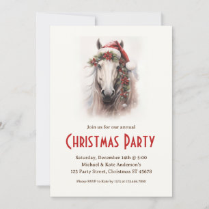 Witte Paard in een Santa Hat Magic Christmas Party Kaart