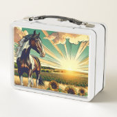 Witte Paard In Het Veld Van Zonnebloemen Gepersona (Achterkant)