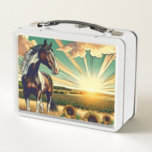 Witte Paard In Het Veld Van Zonnebloemen Gepersona (Achterkant)