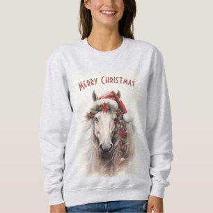 Witte Paard Kerstman Hoed Rood Poinsettias Kerstmi Trui