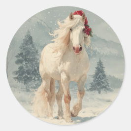 Witte Paard Kerststicker Ronde Sticker