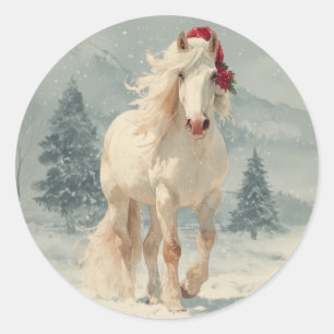 Witte Paard Kerststicker Ronde Sticker