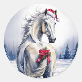 Witte Paard Kerststicker Ronde Sticker
