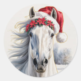 Witte Paard Kerststicker Ronde Sticker
