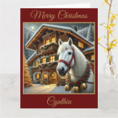 Witte Paard met Alpine House Christmas Kaart (Gele Bloem)