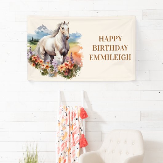 Witte Paard Naam Ruiter Verjaardag Spandoek (Insitu)