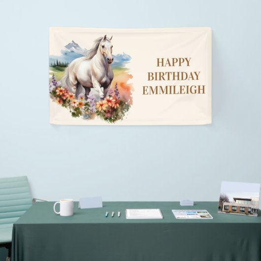 Witte Paard Naam Ruiter Verjaardag Spandoek (Beurs)