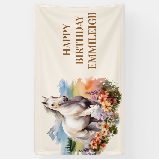 Witte Paard Naam Ruiter Verjaardag Spandoek (Verticaal)