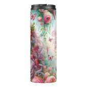 Witte Paard Roze Bloemen Fantasy Thermosbeker (Achterkant)