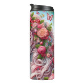 Witte Paard Roze Bloemen Fantasy Thermosbeker (Geroteerd rechts)